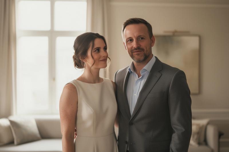 A bride and groom portrait in soft window light